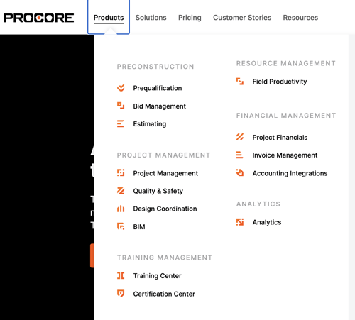 Image of Procore Products Page